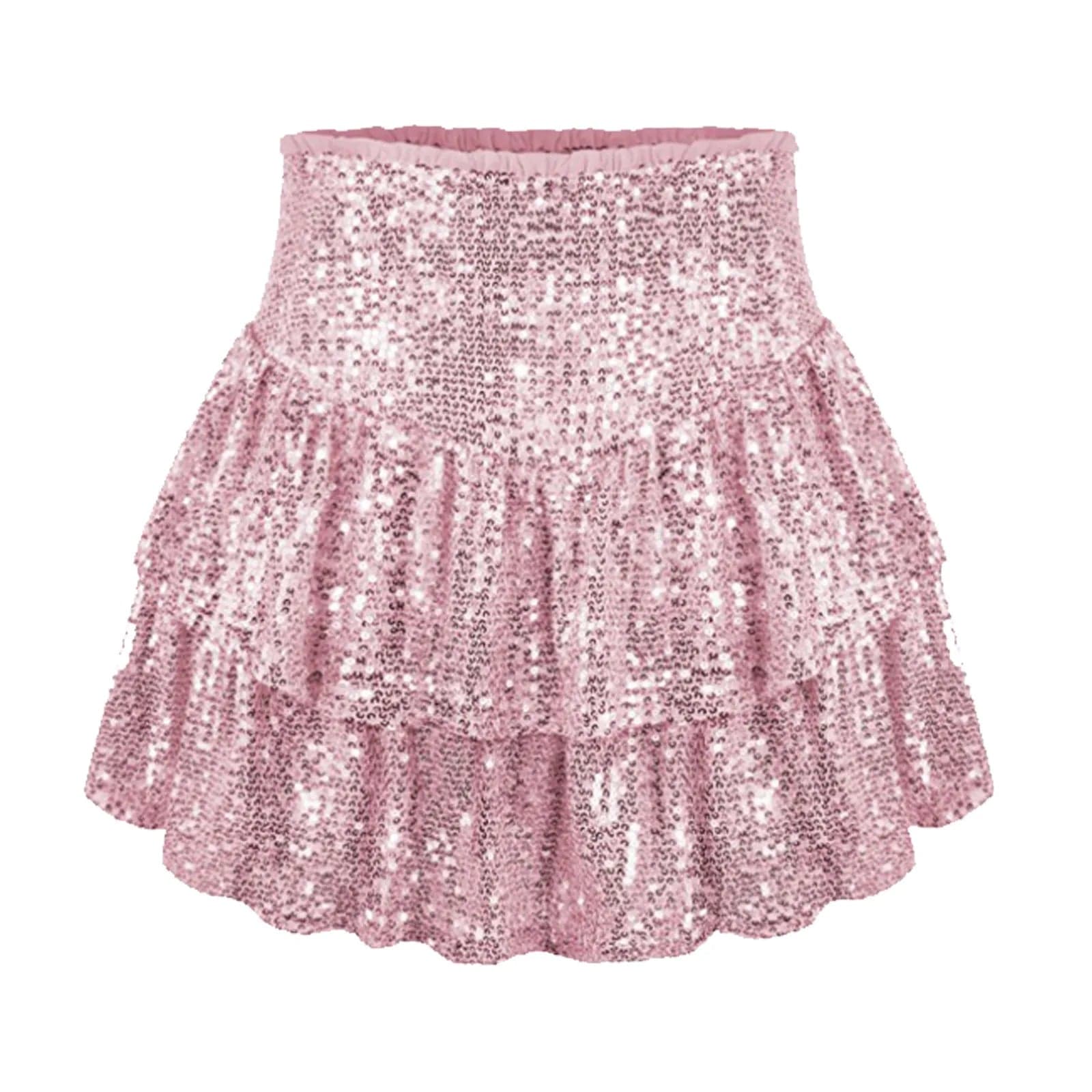Kinky Cloth Pink / XS Sparkly Sequins Tiered Ruffled Skirt