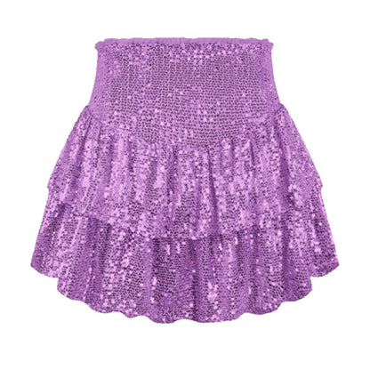 Kinky Cloth Purple / XS Sparkly Sequins Tiered Ruffled Skirt