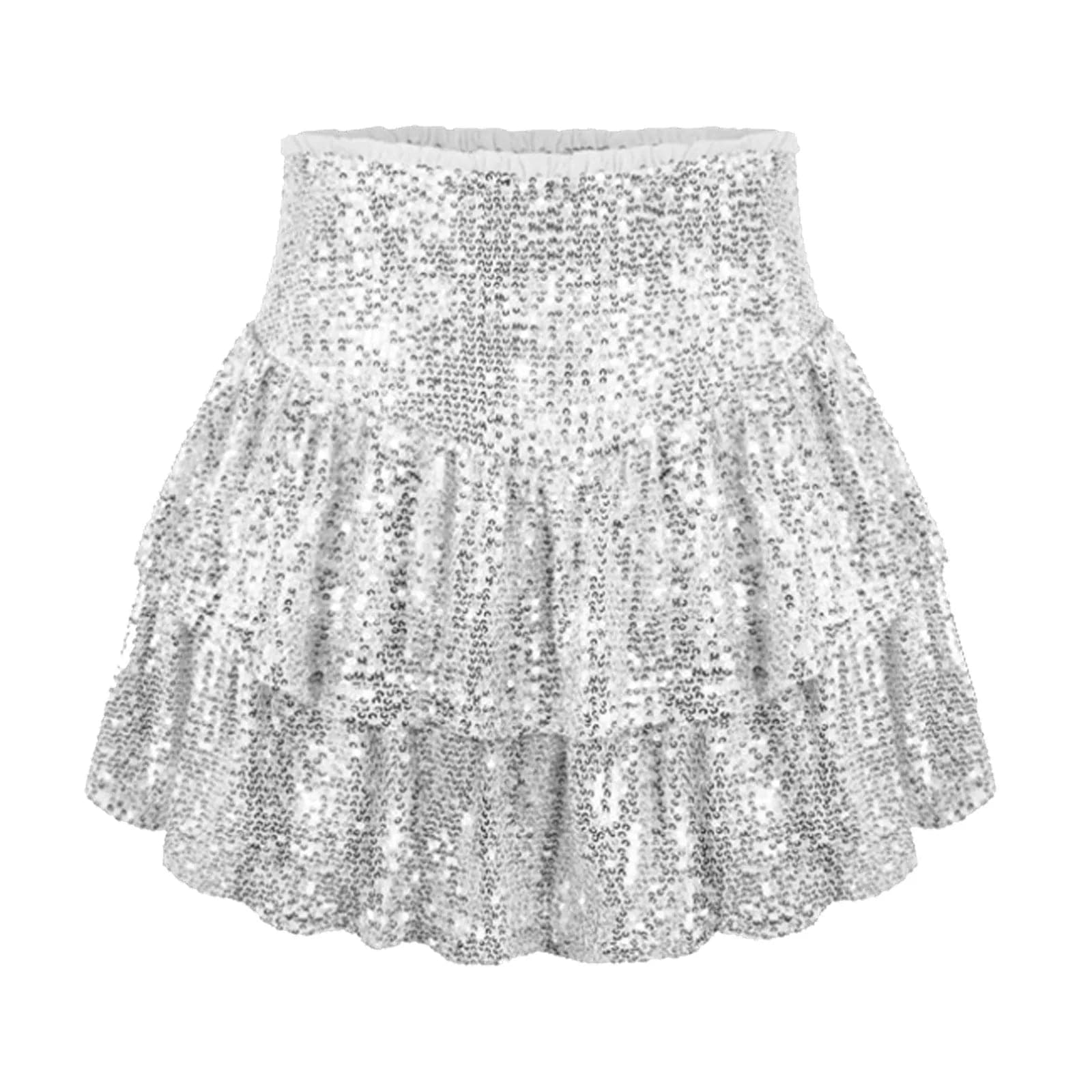 Kinky Cloth Silver / XS Sparkly Sequins Tiered Ruffled Skirt