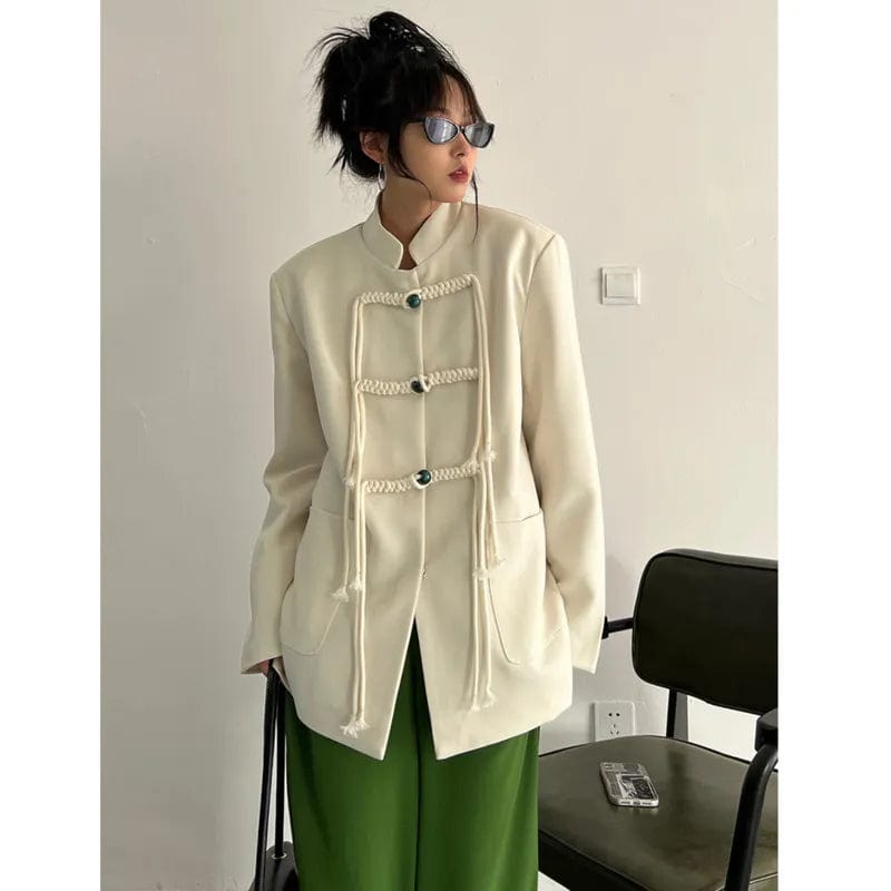 Kinky Cloth White / S Stand Collar Loose Fit Jacket