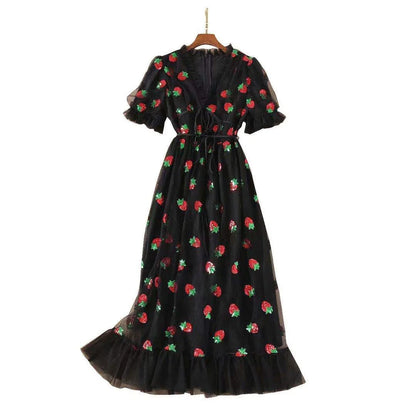 Kinky Cloth Black / S Strawberry Print Dress