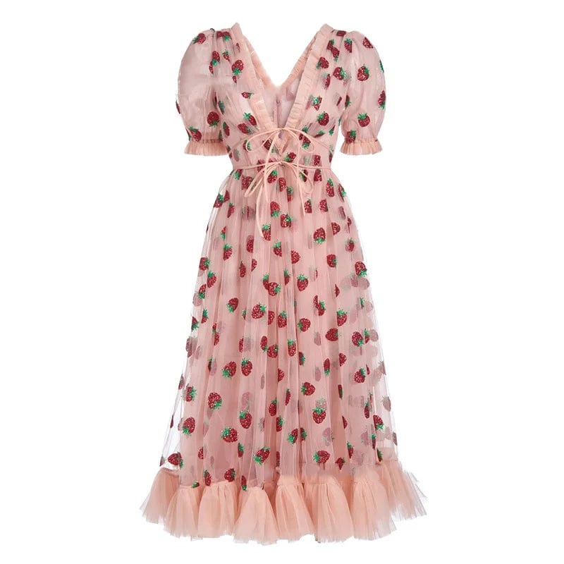 Kinky Cloth Pink / S Strawberry Print Dress