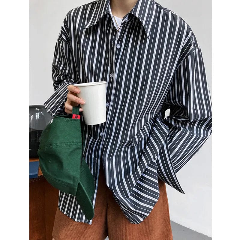 Kinky Cloth Black Stripes / M Striped Big Size Blouse
