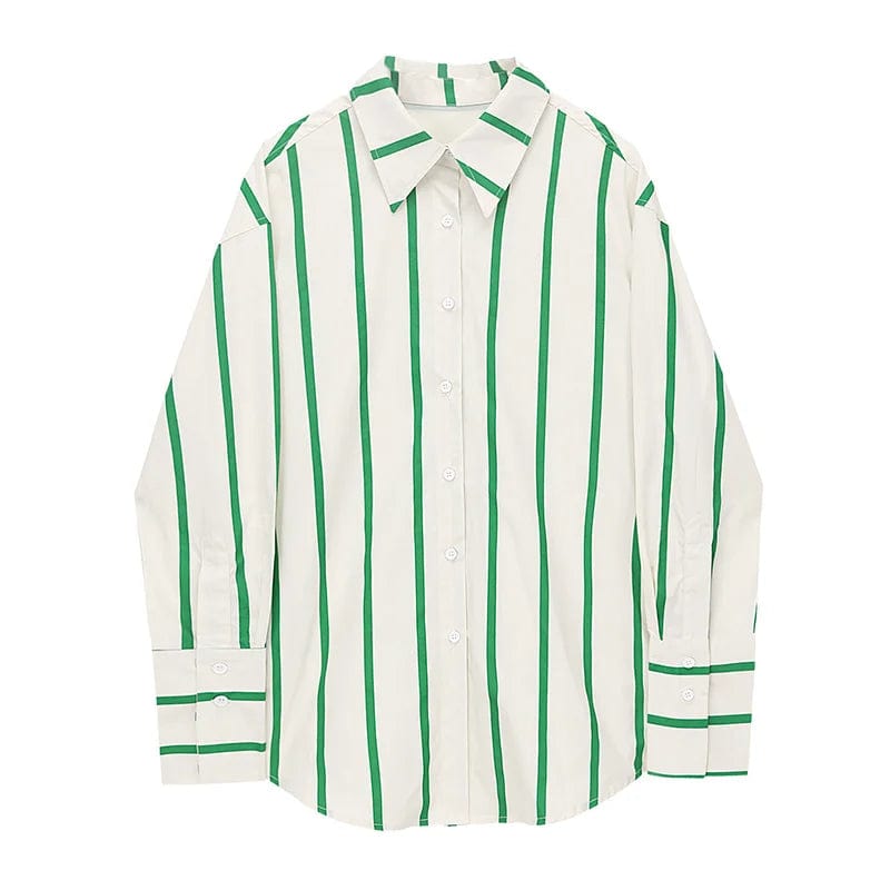 Kinky Cloth Green / S Striped Lapel Long Sleeve Blouse