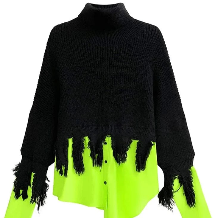 Kinky Cloth Black / One Size Tassel Color-block Knit Sweater