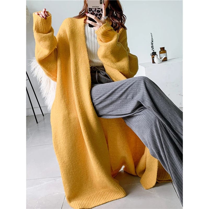 Kinky Cloth Yellow / One Size Thick Knit Cardigan Sweater