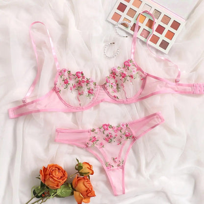 Kinky Cloth Pink / S Transparent Fairy Embroidery Lingerie Sets