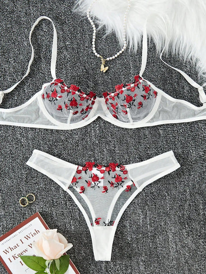 Kinky Cloth White / L Transparent Fairy Embroidery Lingerie Sets