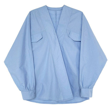 Kinky Cloth Blue / M V-collar Batwing Sleeve Loose Blouse