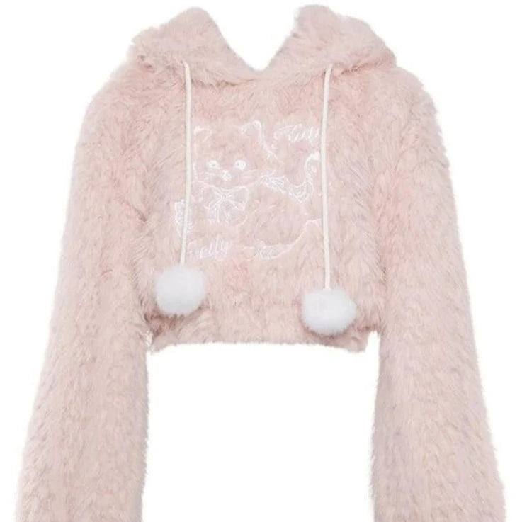 Kinky Cloth Pink / M Warm Pink Kawaii Hooded Sweater