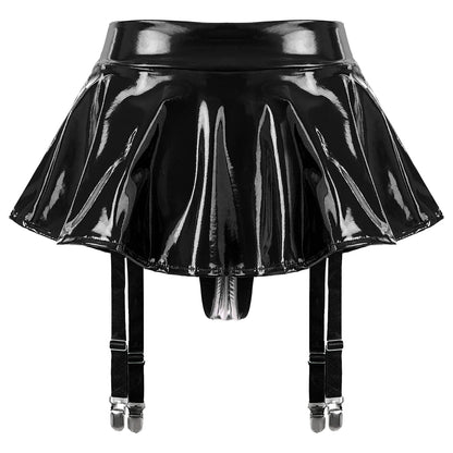Kinky Cloth Black / S Wet Look Ruffle Mini Skirt