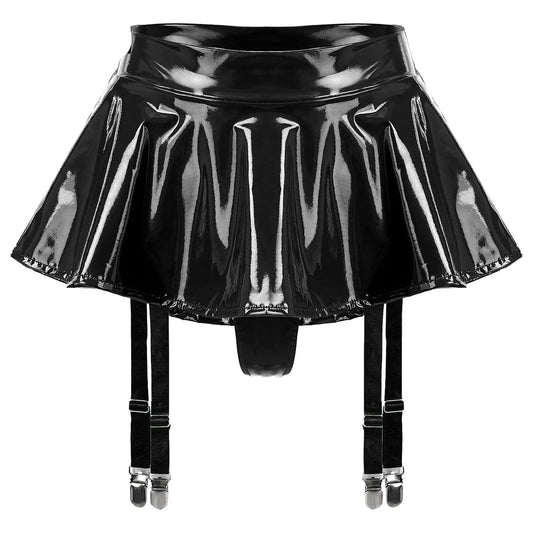 Kinky Cloth Wet Look Ruffle Mini Skirt