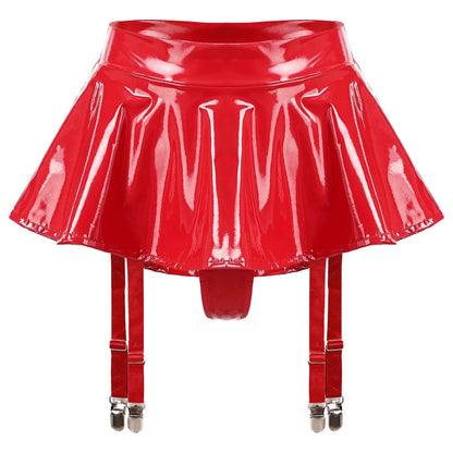 Kinky Cloth Red / S Wet Look Ruffle Mini Skirt