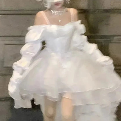 Kinky Cloth White Chiffon Puff Dress