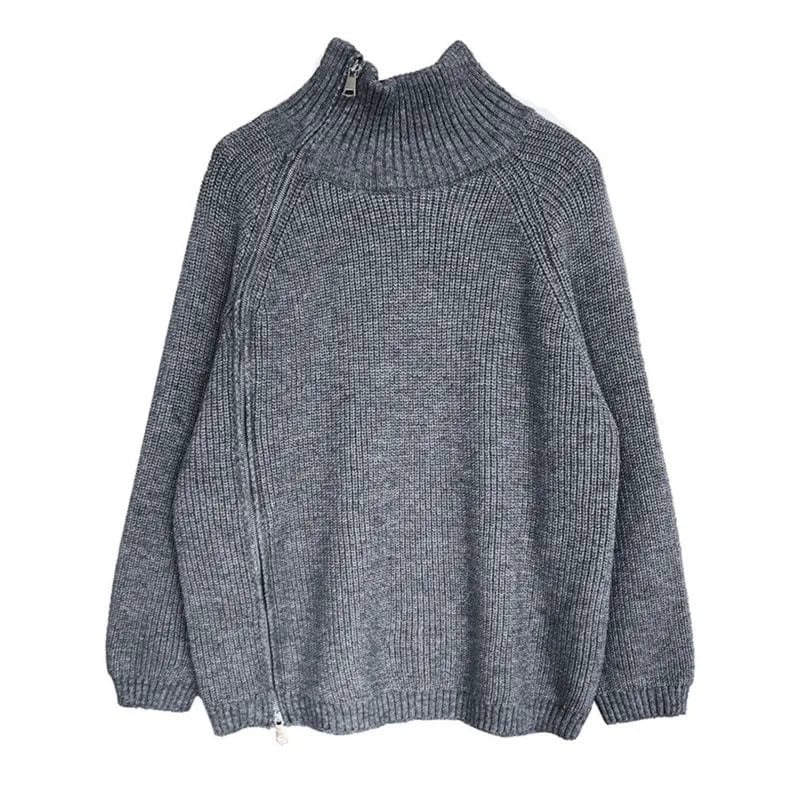 Kinky Cloth Gray / One Size Zipper Slit Knit Sweater