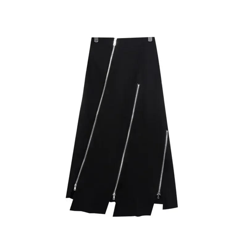 Kinky Cloth Black / M Zipper Split Irregular Midi Skirt