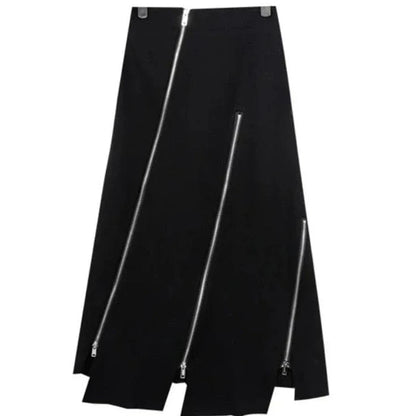 Kinky Cloth Zipper Split Irregular Midi Skirt