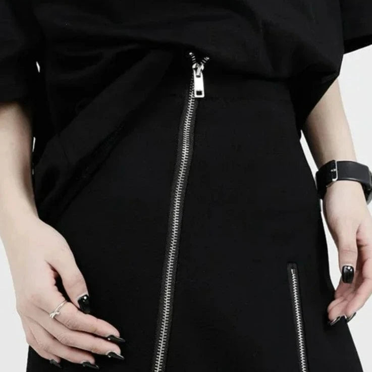 Kinky Cloth Zipper Split Irregular Midi Skirt