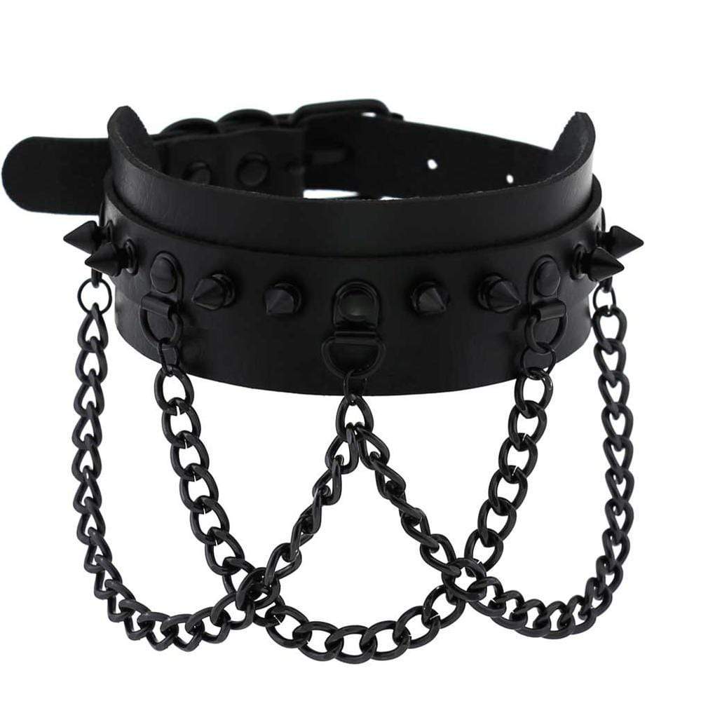 Kinky Cloth 200000162 Black 3 Layered Chain Gothic Spike Choker