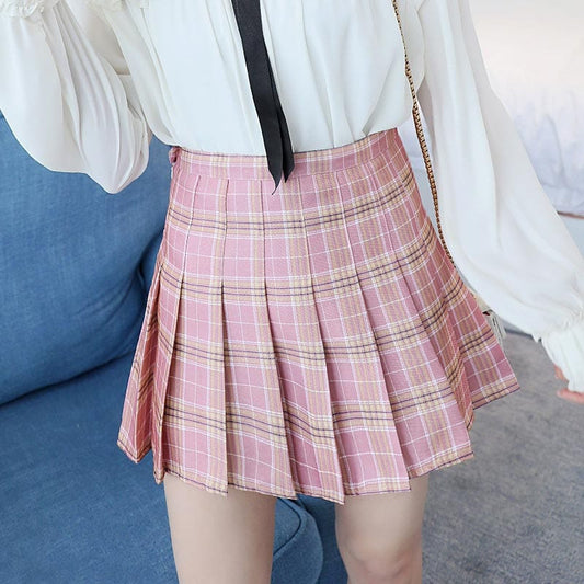 Kinky Cloth Old Rose / XS A-line Pleated Plaid Skirt