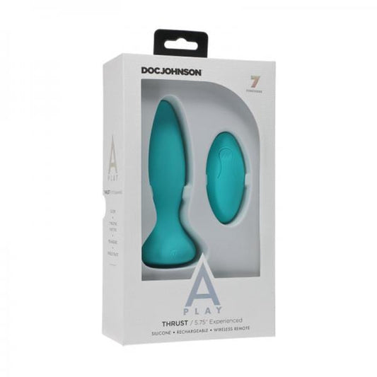Doc Johnson Anal Toys A-play Thrust Experienced Rechargeable Silicone Anal Plug With Remote Teal