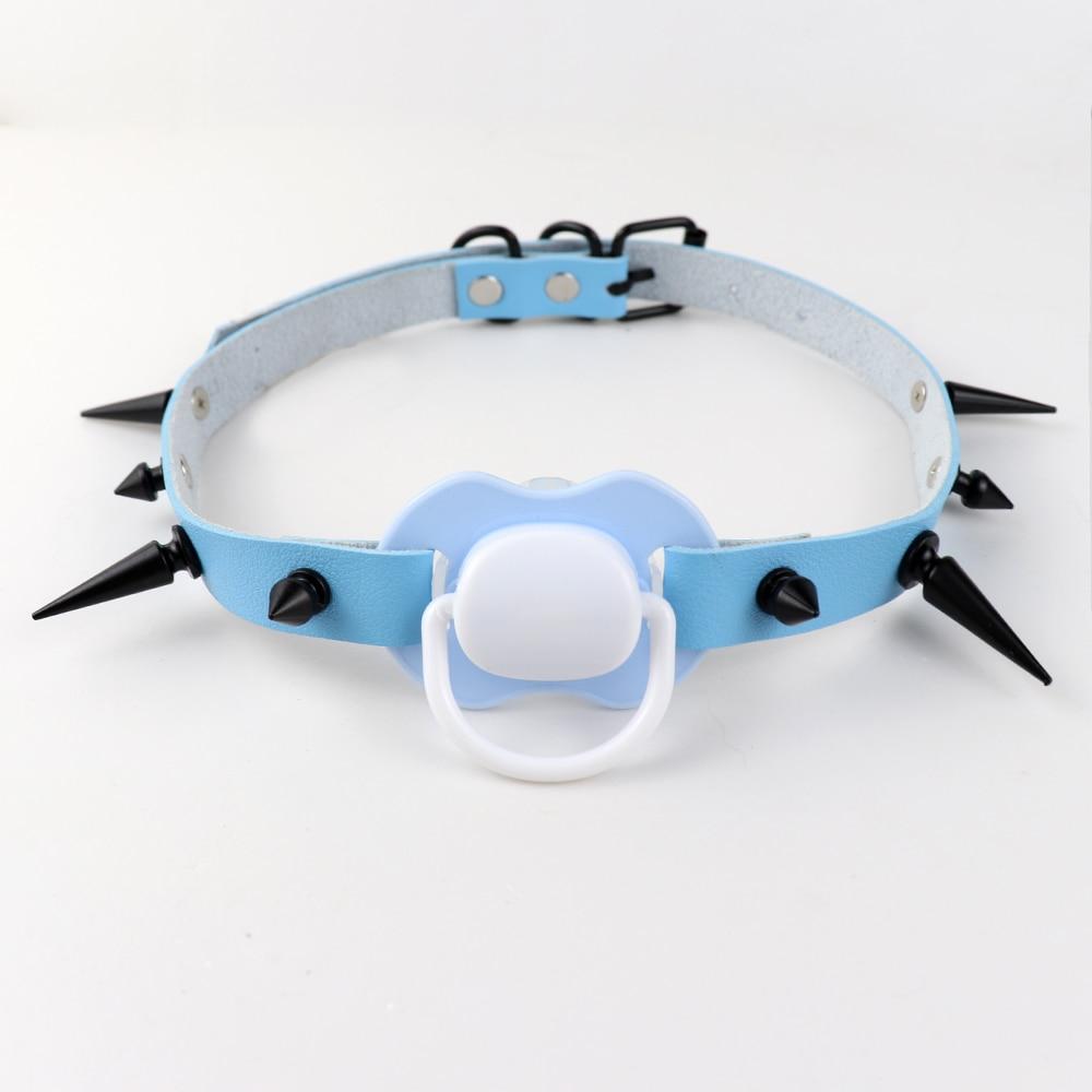 Kinky Cloth 200345142 Blue  with Spikes Adult Pacifier Gag With Choker Collar