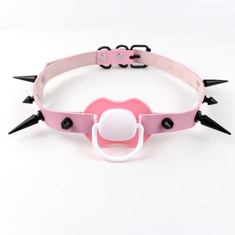 Kinky Cloth 200345142 Pink with Spikes Adult Pacifier Gag With Choker Collar