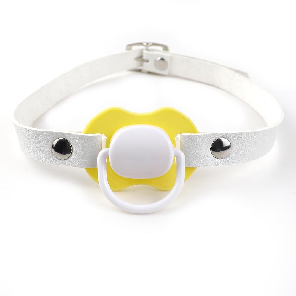 Kinky Cloth 200345142 White Yellow Adult Pacifier Gag With Choker Collar