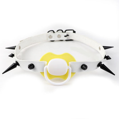 Kinky Cloth 200345142 White Yellow with Spikes Adult Pacifier Gag With Choker Collar