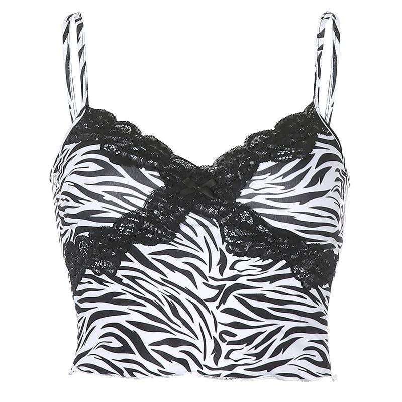 Kinky Cloth 200000790 Zebra Pattern / S Animal Pattern Lace Edge Crop Top