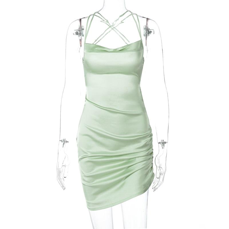 Kinky Cloth Green / S Asymmetrical Ruched Satin Mini Dress