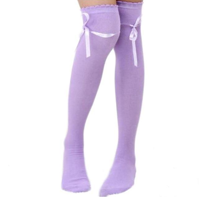 Kinky Cloth Socks Purple Baby Doll Ribbon Thigh High Socks
