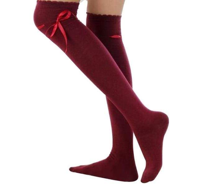 Kinky Cloth Socks Red Baby Doll Ribbon Thigh High Socks