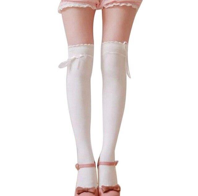 Kinky Cloth Socks White Baby Doll Ribbon Thigh High Socks