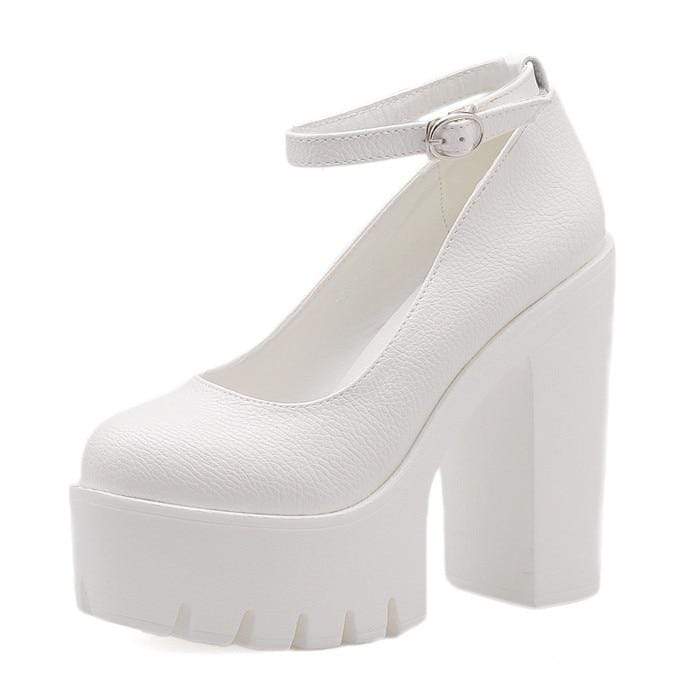Kinky Cloth 200001012 white shoes / 10 Baby Doll Thick Heel Platform Pumps
