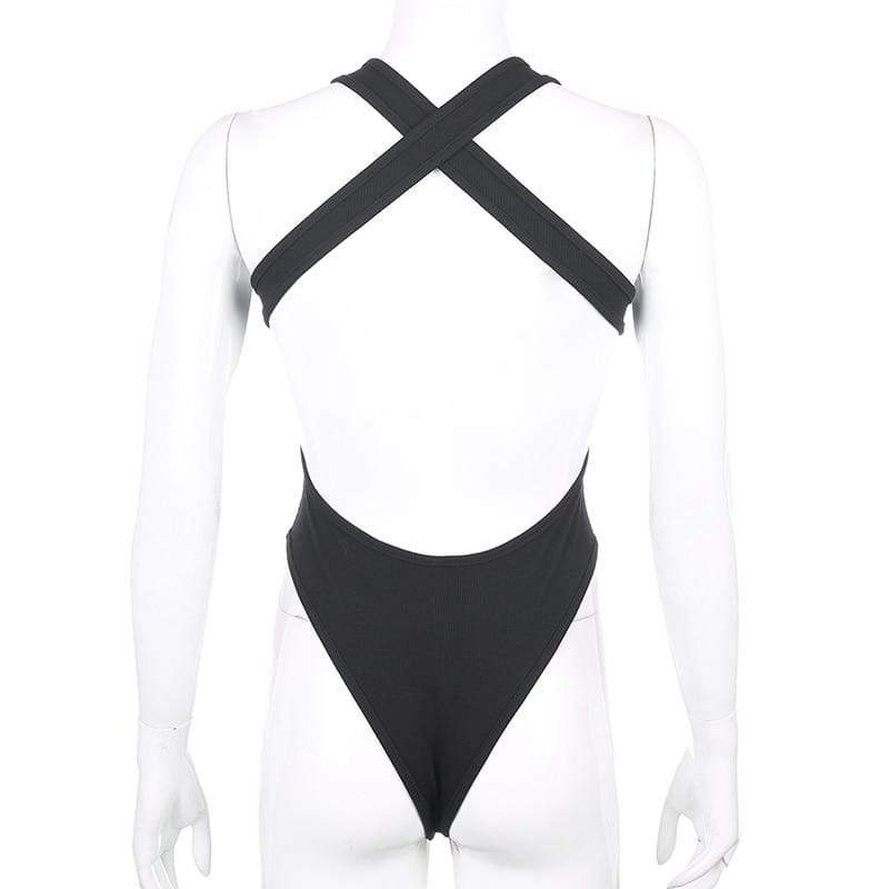 Kinky Cloth 201531501 Backless Cross Tank Ribbed Bodysuit