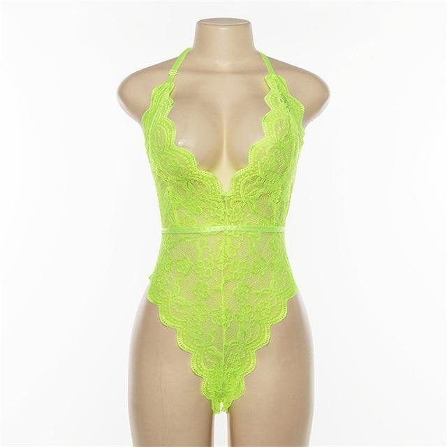 Kinky Cloth Lingerie neon yellow / M Backless Halter Lace Bodysuit