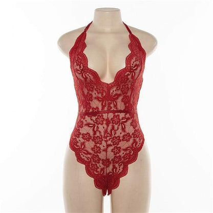 Kinky Cloth Lingerie red / L Backless Halter Lace Bodysuit