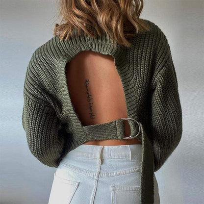 Kinky Cloth 200000373 Backless Solid Knitted Cropped Sweaters