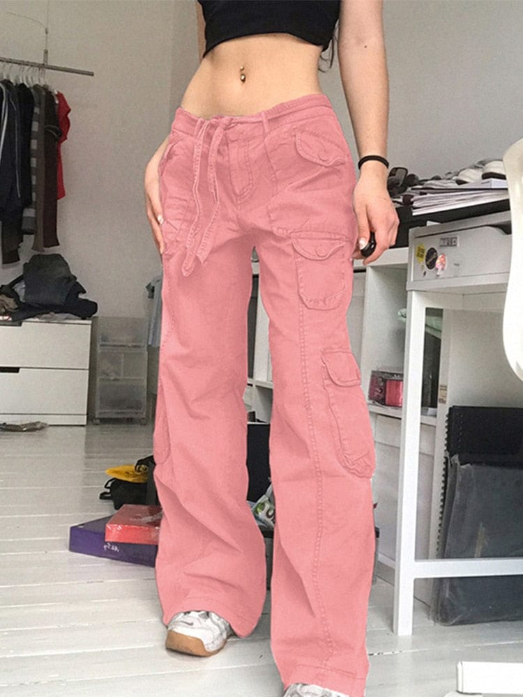 Kinky Cloth Pink / S Baggy Cargo Wide Pants
