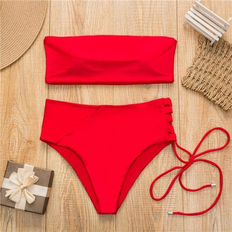 Kinky Cloth 200004279 Red / S Bandeau High Waist Bikini Swimsuit