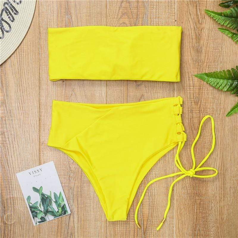 Kinky Cloth 200004279 Yellow / S Bandeau High Waist Bikini Swimsuit