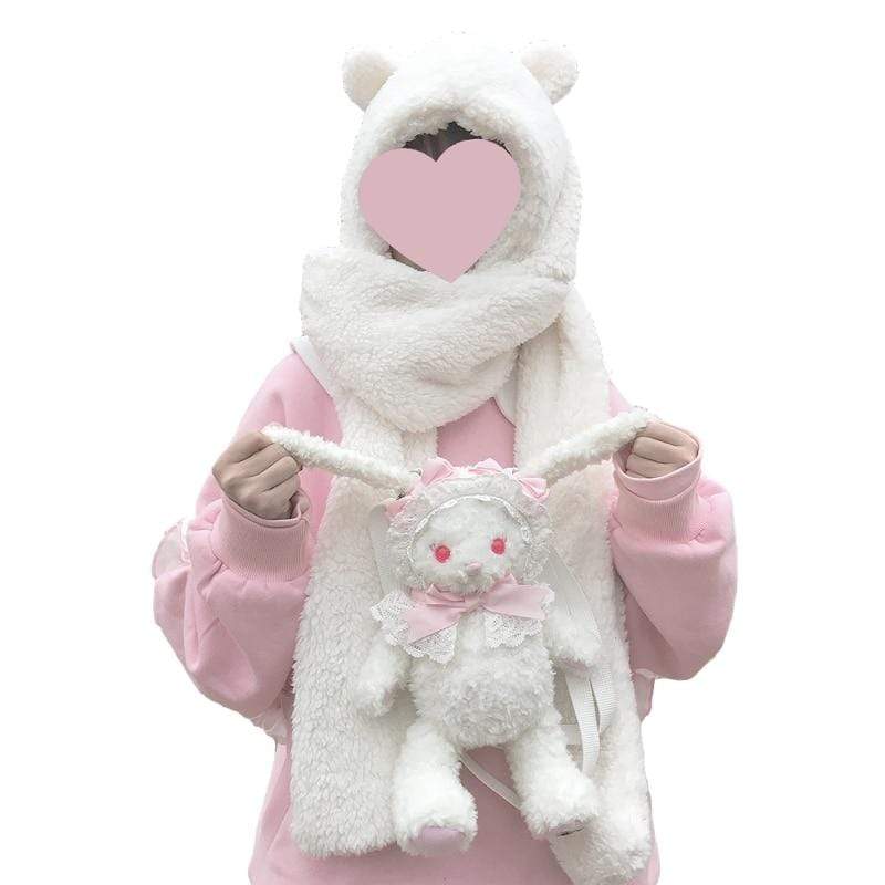 Kinky Cloth 200000447 White / One Size Bear Plush Hooded Scarves