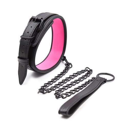 Kinky Cloth Necklace Black Pink Belt Collar and Leash