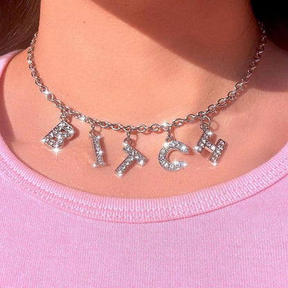 Brat Choker Necklaces for Woman,Cute Kawaii Rhinestone Choker for Little One,Artifical Crystal Scrabble Letters Collar Necklace,Faux Leather