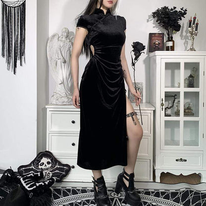 Kinky Cloth Black 1 / XXXL Black Bandage Cheongsam Dress