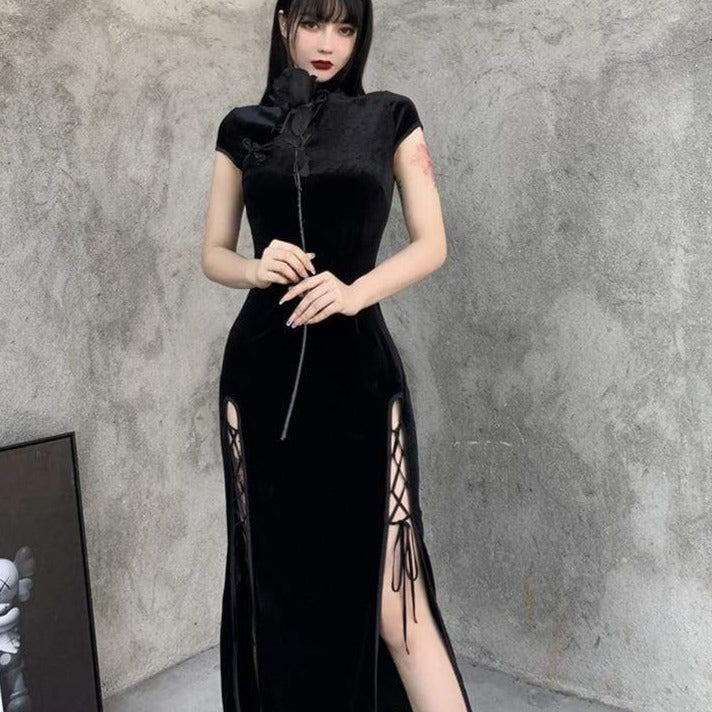 Kinky Cloth Black Bandage Cheongsam Dress