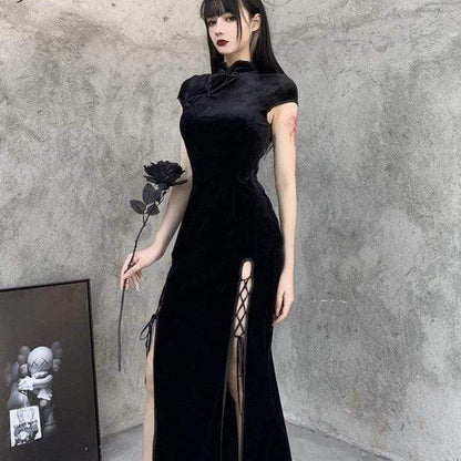 Kinky Cloth Black Bandage Cheongsam Dress