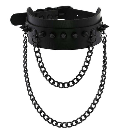 Kinky Cloth 200000162 Black Double Chain Spikes Large Choker