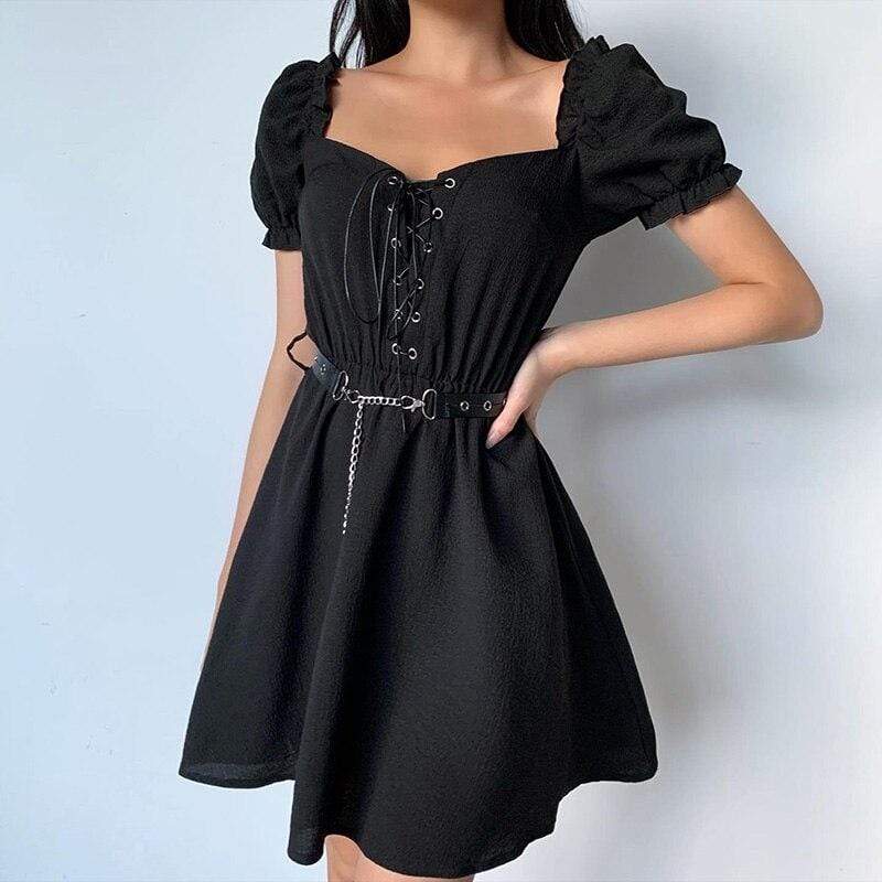 Kinky Cloth 200000347 Black Gothic Lace Up Mini Dress
